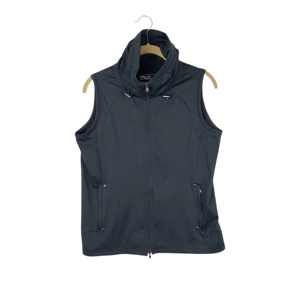 RLX Ralph Lauren Lightweight Vest Womens Black High Neck Size Medium - Picture 1 of 11